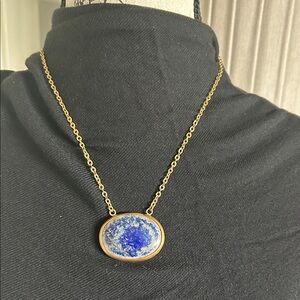 Brass Chain Necklace with Blue Lapis Stone Pendant